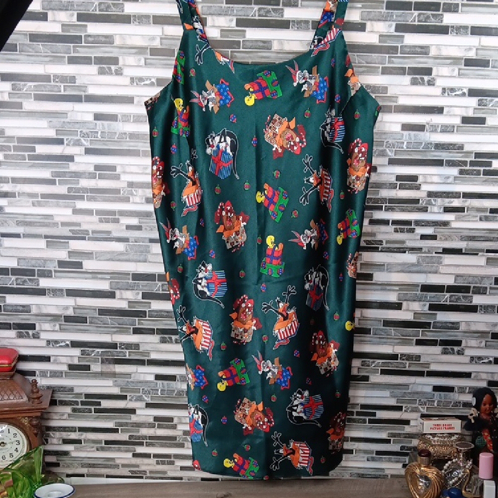 Warner Bros. Dark Green Cartoon Print Mini Satin Cami Plus Size 1X